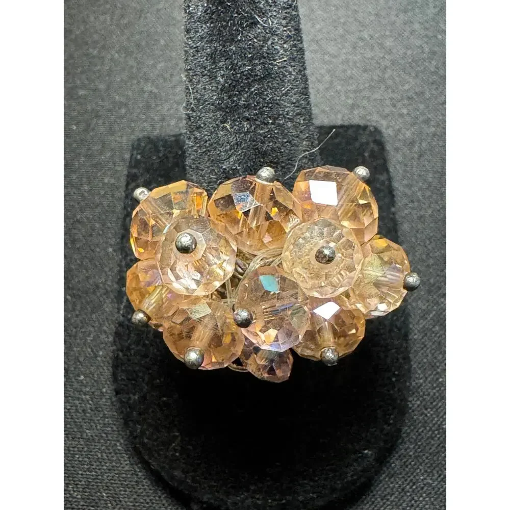 Vintage Sterling Silver w/ Pink A/B Cluster Ring Size 7.5
